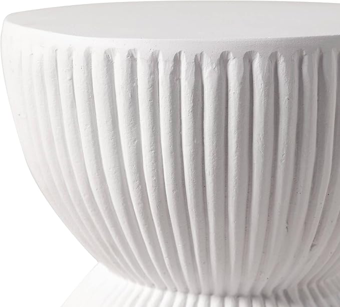 LeisureMod 15" Round Hourglass Fiberstone Side Table, Modern Accent End Table for Indoor Outdoor Use, Durable Small Table for Living Room, Patio, Balcony, or Garden - White