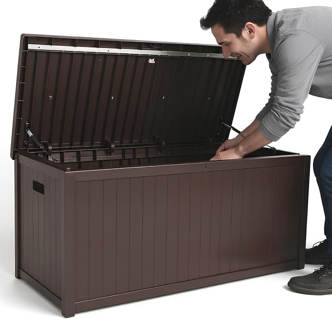 Outdoor Storage Box Large Patio Storage Bin Lockable Organization Deck Box Waterproof for Furniture Outside Cushions Garden Pool Tools Pool Accessories