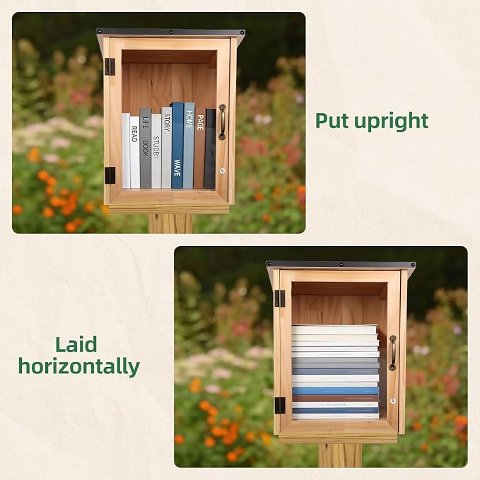 Little Free Library Box Outdoor – Waterproof Outdoor Library Book Box, Little Wooden Cabinet for Sharing Books, Art, Newspapers – DIY Paintable, Clear Window, Magnetic Lock