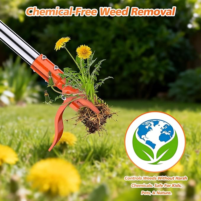 Weed Puller Tool - Stand Up Weed Remover Tool with 4-Claw Steel Head, 50" Adjustable Stainless Steel Handle Weeder Tool, Easily Remove Weeds Without Kneeling