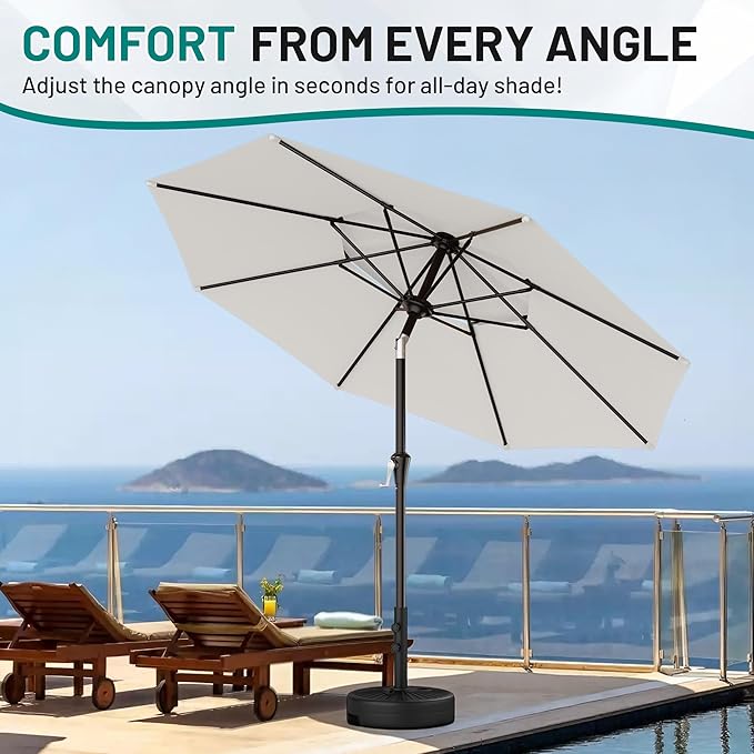 AreShark 9ft 2 Tiers Patio Umbrella - Outdoor Umbrella Waterproof UV Protection, Market Table Umbrella w/Push Button Tilt&Crank for Pool, Porch, Garden(Ivory)