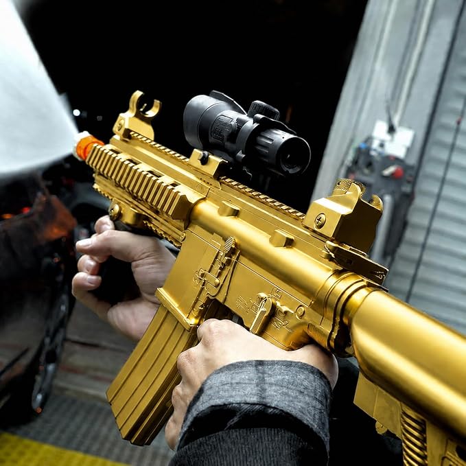 M416 Tactical Style 3600 PSI High Pressure Washer Gun with Foam Cannon & Swivel & 4 Nozzles - Airsoft Inspired Design for Car Cleaning & Outdoor Use (Gold)