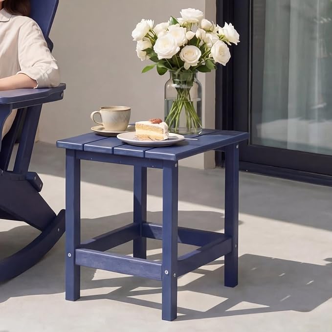 AMILY HDPE Outdoor Adirondack Side Table, Weather Resistant Patio End Table, Heavy Duty Rectangle Side Table for Garden, Balcony, Poolside, Easy Assembly (Blue)