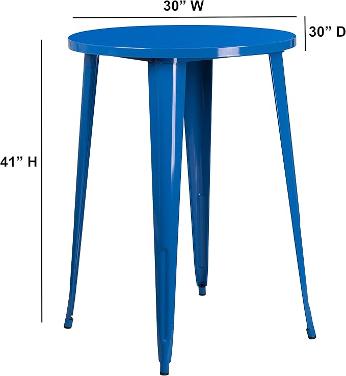 Flash Furniture Philip Commercial Grade 30" Round Blue Metal Indoor-Outdoor Bar Height Table