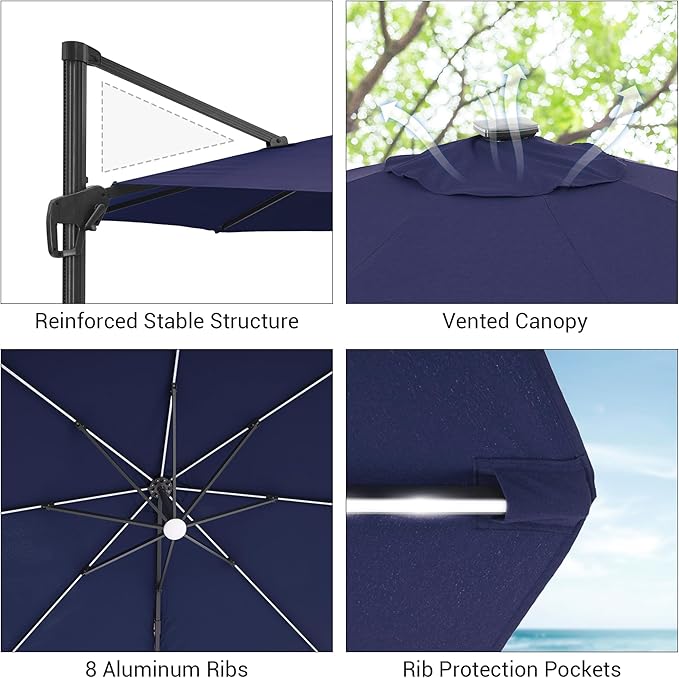 FLAME&SHADE 11 ft Cantilever Offset Patio Umbrella, Large Heavy Duty Outdoor Patio Umbrella Aluminum 360° Rotation Round Outdoor Umbrella for Deck,Pool,Backyard