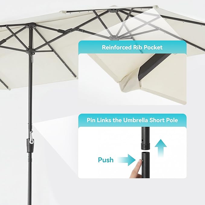 COSIEST 13FT Patio Umbrella with Solar Lights, Outdoor Double-Sided Table Umbrella,Large Rectangular Market Umbrella w Crank Handle for Garden, Pool, Deck Shade, Beige