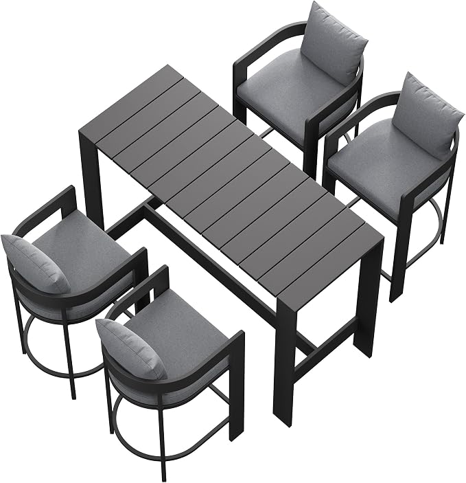 Modway Tahoe 5-Piece Outdoor Patio Bar Table Set in Gray