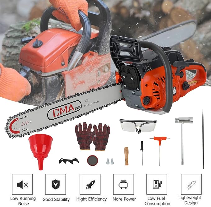 Topteng Gas Chainsaw 22 Inch 68cc, Chainsaw Gas Powered Cutting Wood Gas Sawing Aluminum Crankcase Chain Saw 22"
