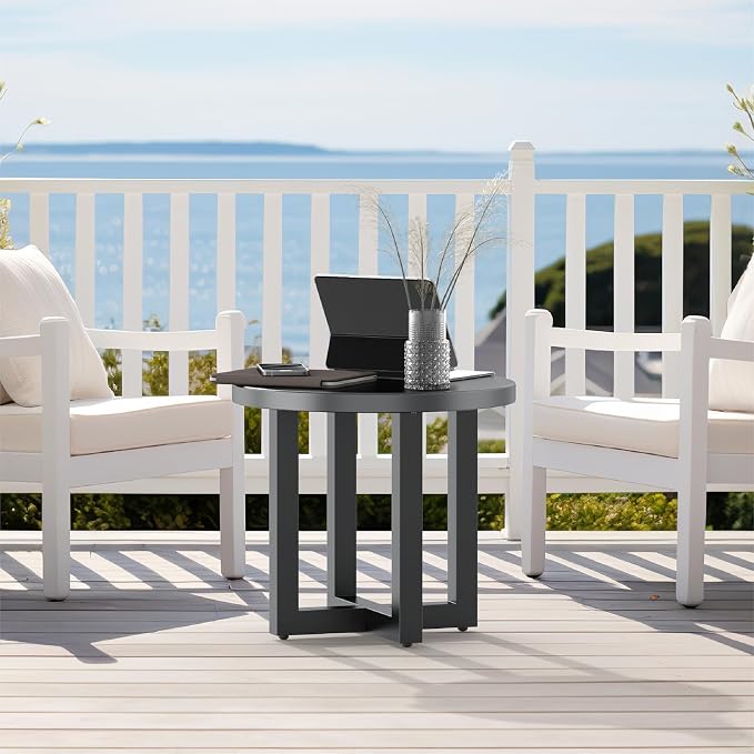 Patio Swivel Rocker Set: Metal Round Side Tables, 2-Tier Outdoor End Table for Patio, Pool, Porch – Weather Resistant Round Tables, Sturdy Metal Frame, Easy Assembly, Gray (1 Table Only)