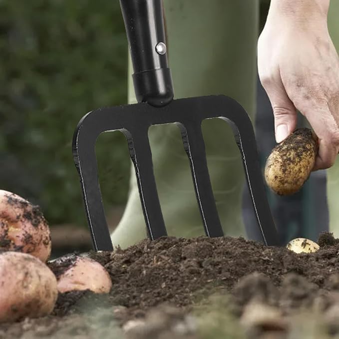 Garden Fork with Ergonomic Handle, Fiberglass Handle,4-Tine Pitchforks for Gardening Digging Composting Spading.