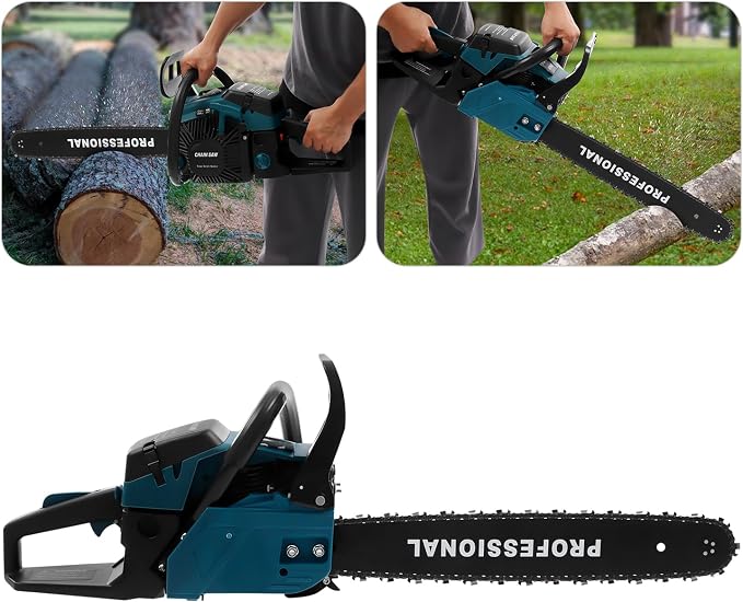 Gasoline Chainsaw, 58CC 2-Stroke 3.1HP Gas Powered Chain Saw 20Inch Cutting Chainsaw with Chain Bar Cover, Petrol Chain Saw Gas Sawing Garden Tool for Wood Cutting and Tree Trimming, 8500Rpm