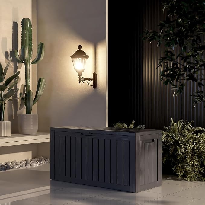 Large Outdoor Storage Box Waterproof, UV Resistant Resin Deck Box for Patio Furniture,Garden Tools,Cushions (black, 79 Gallon)