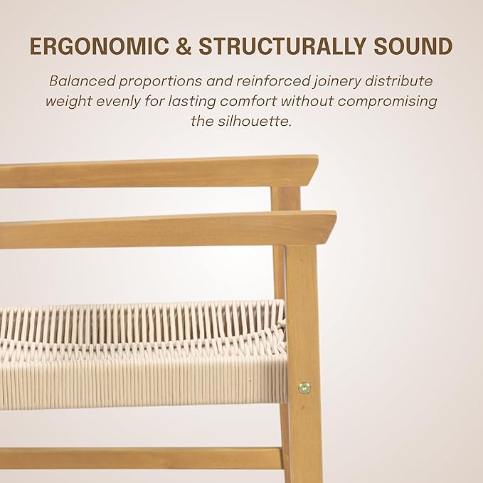 NTC Terra 4 Pieces Solid Wood Armchairs with Handwoven Rope Seat & Back, Indoor & Outdoor Dining Chairs for Patio Dining Sets, Modern Patio Chairs with Arms, Easy Assembly, Natural