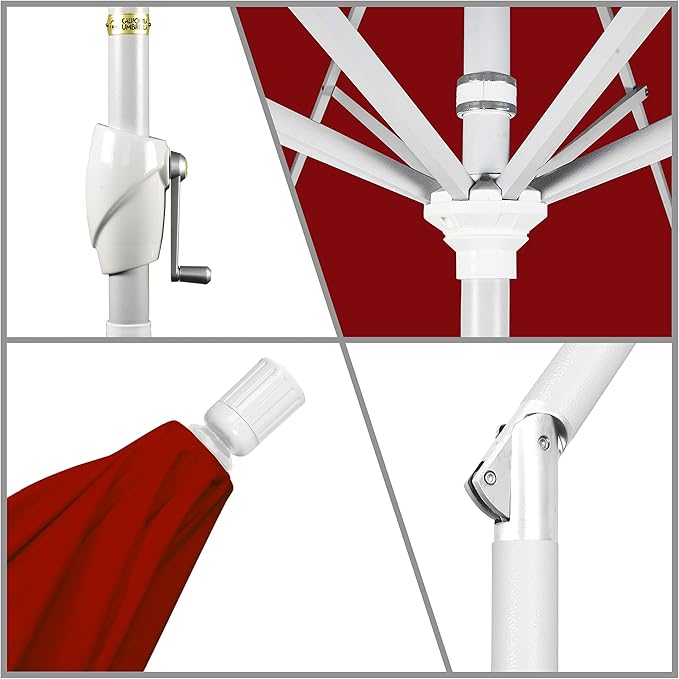 California Umbrella 9' Round Aluminum Market Umbrella, Crank Lift, Push Button Tilt, White Pole, Cilantro