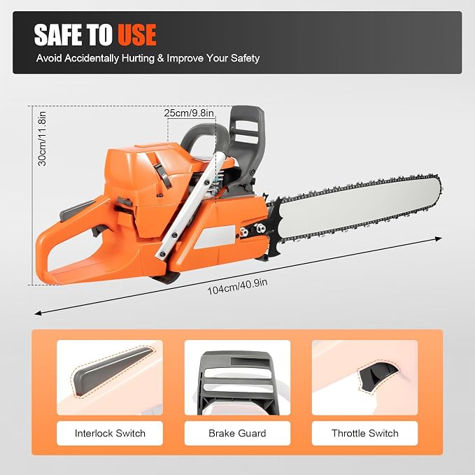 Gas Chainsaw, 24 Inch Gas Sawing Crankcase Chain Saw 72CC 2 Stroke Petrol Handheld Gasoline Chainsaws Top Handle Chainsaw Gas Powered 2700RPM 3900W