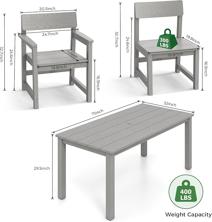Jocoevol 9 Piece Patio Dining Sets for 8 HIPS Outdoor Dining Table Set with Umbrella Hole Table and 8 Chairs Furniture for Backyard Poolside Garden, Grey