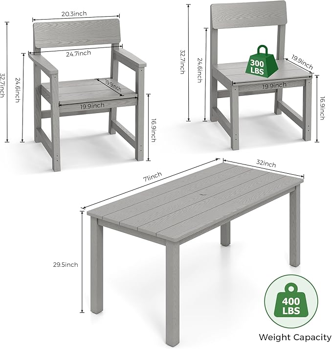 Jocoevol 5-Piece HIPS Patio Dining Set for 4 Person Outdoor Dining Sets with Umbrella Hole Tables and Chairs Furniture Set All Weather Proof for Garden, Backyard, Poolside