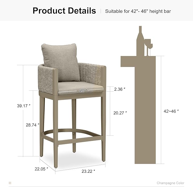 PURPLE LEAF 9-Piece Outdoor Patio Dining Set Modern Large Weather-Resistant Table and Aluminum Chairs All Season Bar Stool Set Olefin Fabric Cushions for Family Dinners and Indoor Kitchen Decor Beige