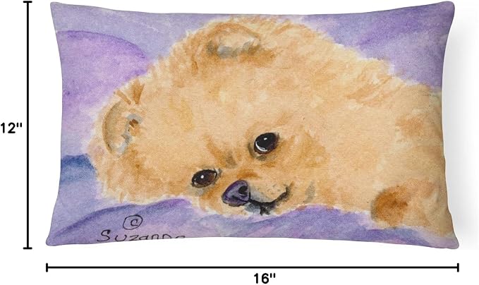 Caroline's Treasures SS8834PW1216 Pomeranian Canvas Fabric Decorative Pillow Machine Washable, Indoor Outdoor Decorative Pillow for Couch, Bed or Patio, 12HX16W