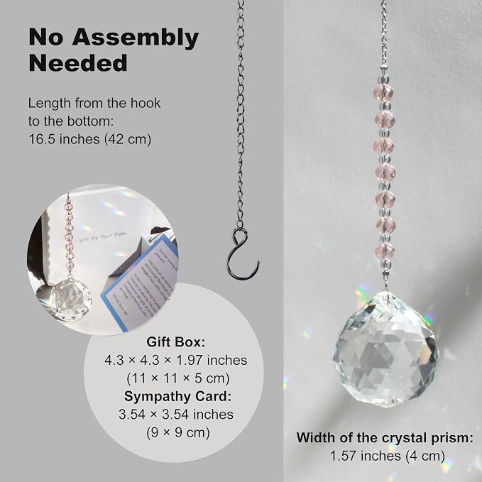 Light By Your Side Rainbow Maker, Sympathy Gifts for Loss of Loved One | Matching Gift Card, Gift Box & Bag | Memorial Gift | Crystal Ball Suncatcher | Bring Comfort, Hope & Love | Memory Rose