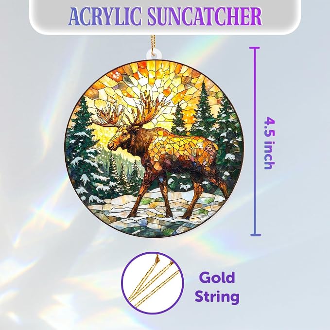 Stained Glass Style Acrylic Moose Ornament 2025 - Rustic Cabin Christmas Tree Ornament, Wildlife Suncatcher Window Hanging, Winter Holiday Decor Gift for Nature & Outdoor Lovers, Shatter(Sun-23)
