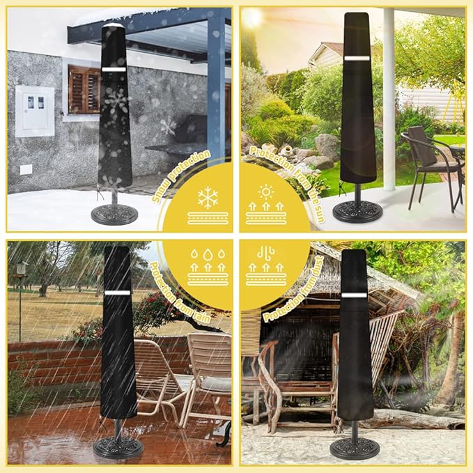 Patio Umbrella Cover Waterproof Umbrella Covers for Outdoor Umbrellas 7ft to 11ft, Durable 420D Polyester Fabric Patio Parasol Umbrella Cover Market Covers Windproof Anti-UV with Zipper, Black