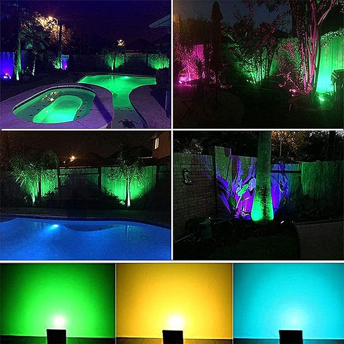 12V Color Changing LED Landscape Lights Landscape Lighting Low Voltage Colored Spotlights Outdoor, 12 Volt RGB Pathway Lights for Garden, Wall, Tree Decorative Lighting (4 Pack)