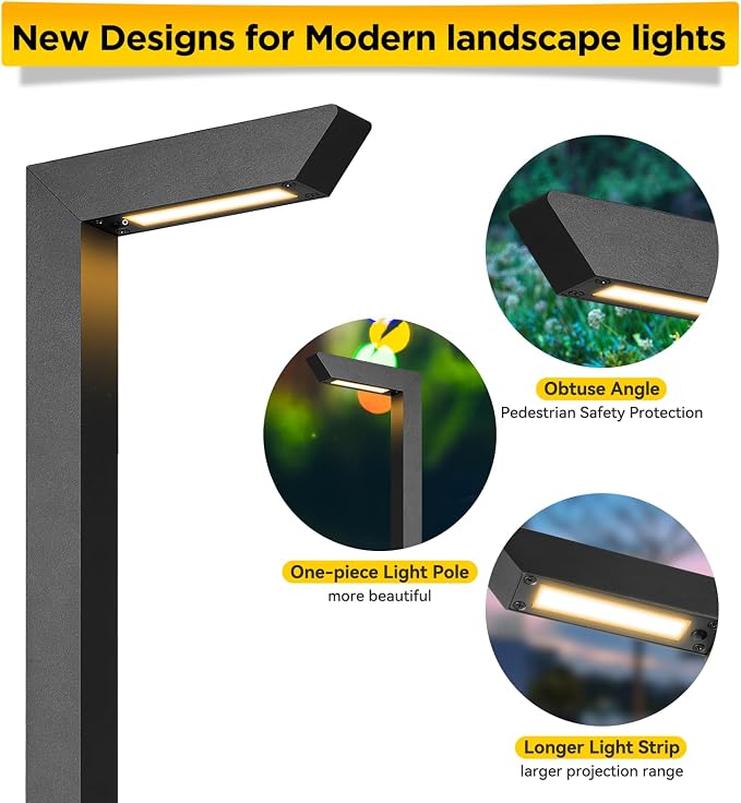 3CCT LED Low Voltage Landscape Pathway Light, 12V Premium 3000K/4000K/5000K Selectable Path Lights Wired, Modern Walkway Lights Outdoor, Higher Housing with Larger Stake (19.71IN, 4pack)