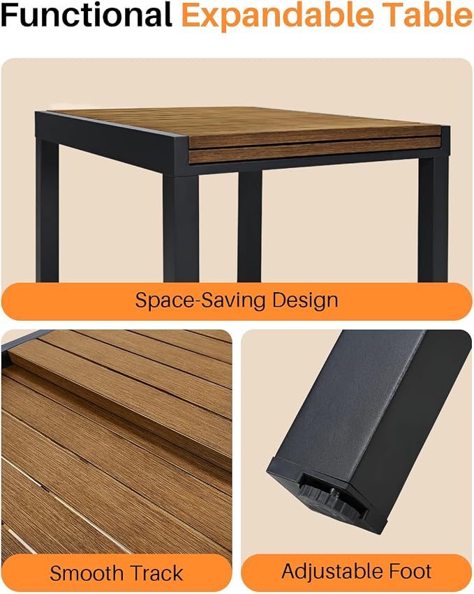 Expandable Patio Dining Table, Never-Rust Aluminum Extendable Outdoor Dining Table for 4-8 Person, 38"-77" Adjustable Indoor Outdoor Expandable Patio Table for Garden, Porch, Deck, Teak