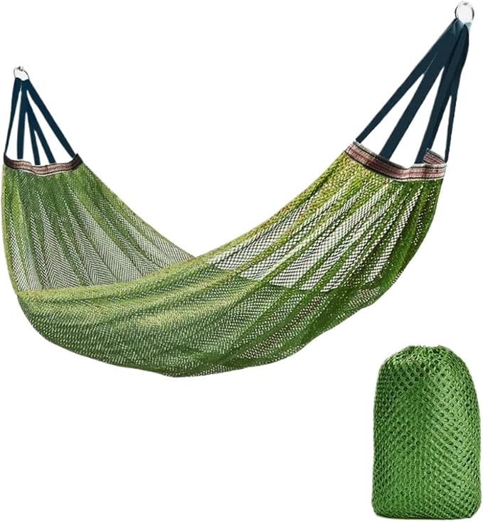 Outdoor Hammock with Ice Silk Mesh, Swing Bent Pole Anti-Tip Camping Travel Accessories
