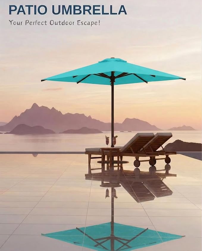 6.5x10FT Patio Umbrella, Outdoor Umbrella with Push Button Tilt and Crank, 8 Sturdy Ribs, UV Protection & Waterproof Market Umbrella for Pool, Backyard, Beach,Deck (Peacock Blue)