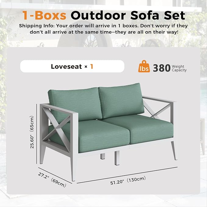 Aluminum Outdoor Patio Furniture Set, a Loveseat with 5.2" Thick Cushions, Patio Conversation Sets for Backyard,(White,2 Seats)