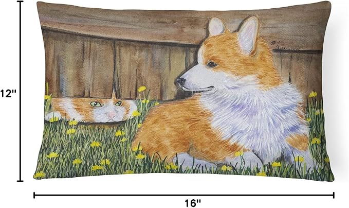 Caroline's Treasures SS8213PW1216 Corgi Canvas Fabric Decorative Pillow Machine Washable, Indoor Outdoor Decorative Pillow for Couch, Bed or Patio, 12HX16W