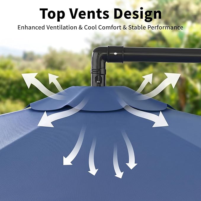 10ft Cantilever Offset Patio Umbrella with Base, Large Outdoor Patio Umbrella, 360° Rotation & Easy Tilt Adjustment, UV Protection Waterproof Patio Umbrellas for Backyard, Garden, Patio, Deck, Pool