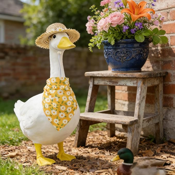 Mason Life Porch Goose Outfits, 5PCS Daisy Flower Accessories | 1 Yellow Floral Hat & 4 Bib for 23" Lawn Goose Statue Outdoor Garden Yard Spring Summer Decor