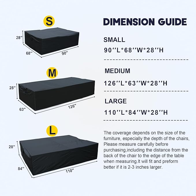 OVIOS Patio Furniture Set Cover Outdoor Sectional Sofa Couch Chair Ottoman Waterproof Covers General Purpose, 90 x 68 x 28 inch, Black