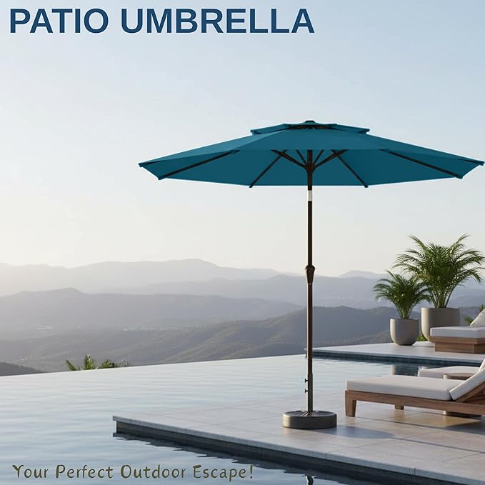 9ft 2-Tiers Patio Umbrella,Outdoor Market Table Umbrella with Push-Button Tilt & Crank | UV Protection,Suit for Backyard,Garden,Pool,Deck(Lake Blue)