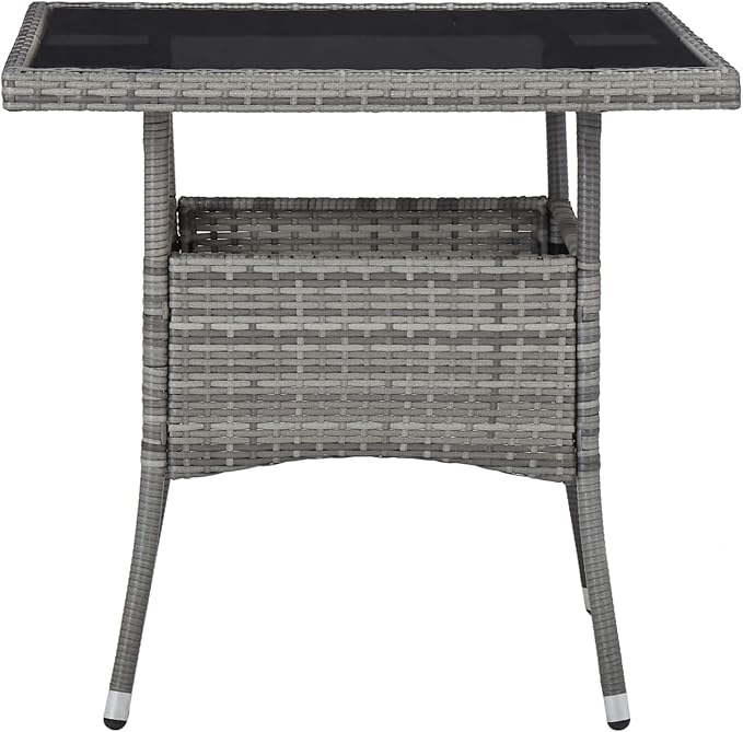 Casafoyer Outdoor Dining Table Gray Poly Rattan and Glass