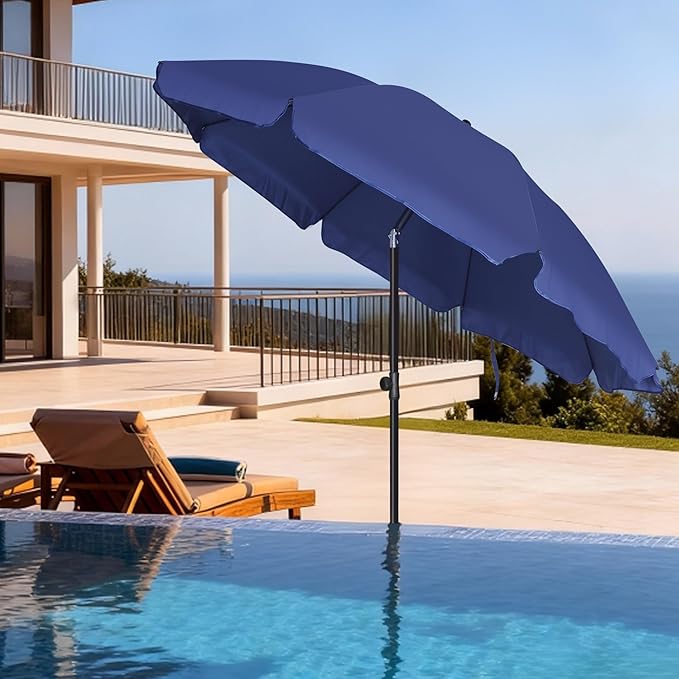 Blissun 6.5ft Patio Umbrella with Push Button Tilt & Height Adjustable, UV50+ Sun Protection with Sturdy Fiberglass Ribs & Iron Pole, Market Umbrella for Outdoor Table Garden Backyard Beach