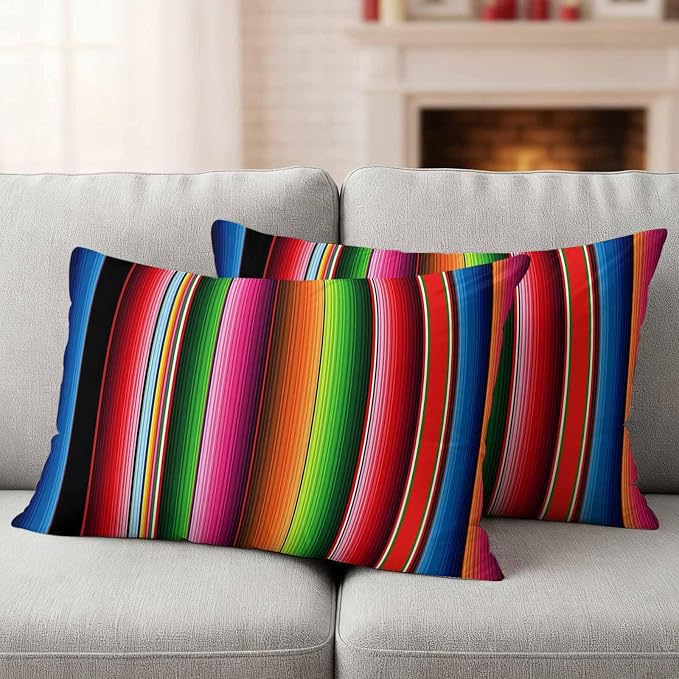 Red Green Blue Striped Outdoor Pillow Covers 20x12 Inch Lumbar Pillow Covers Set of 2 Waterproof Decorative Throw Pillow Cases Modern Abstract Striped Cushion Covers for Patio Furniture Garden Couch