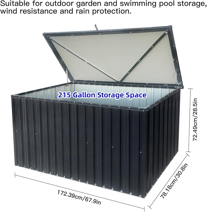 Heavy-Duty Outdoor Metal Storage Box Lockable Water-Resistant Deck Box for Patio Garden Tools Organization Rust-Resistant Outside Storage Box (M)