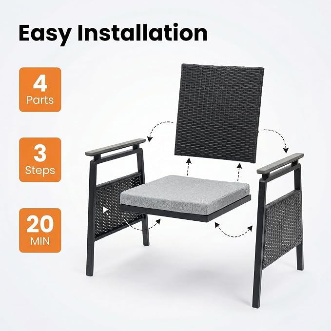 7 Piece Patio Dining Set, Outdoor Dining Table Set for 6, Aluminum Outdoor Dining Sets with Removable Cushions, Space Saving Rectangular Dining Table and Patio Chairs for Balcony/Deck, Black