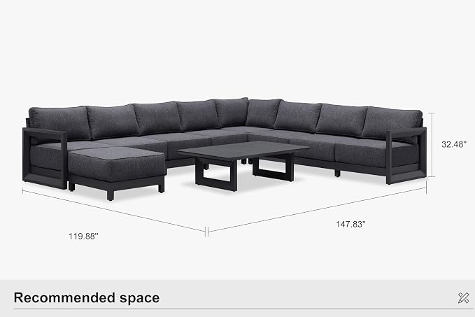 PURPLE LEAF Patio Furniture Set U-Shaped Outdoor Couch with 9.6" Thick Cushion and Soft Pillows 10 Piece Outdoor Sectional Sofas Modern Outdoor Conversation Sets for Yard Porch Deck Pool, Grey