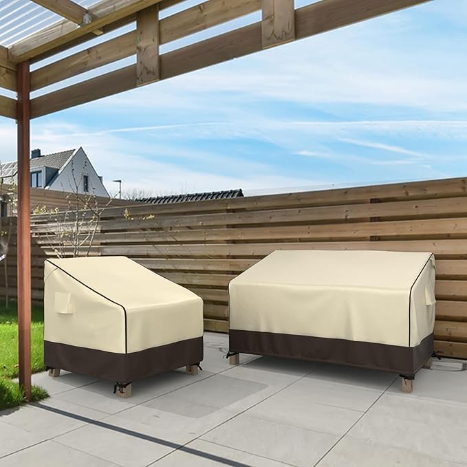 MR. COVER Patio Chair Covers Waterproof, Outdoor Furniture Covers for Rocking & Adirondack Chairs, Fits up to 32"W x 37"D x 36"H, Moisture-proof & UV-protection, Brown & Khaki, 2 Pack