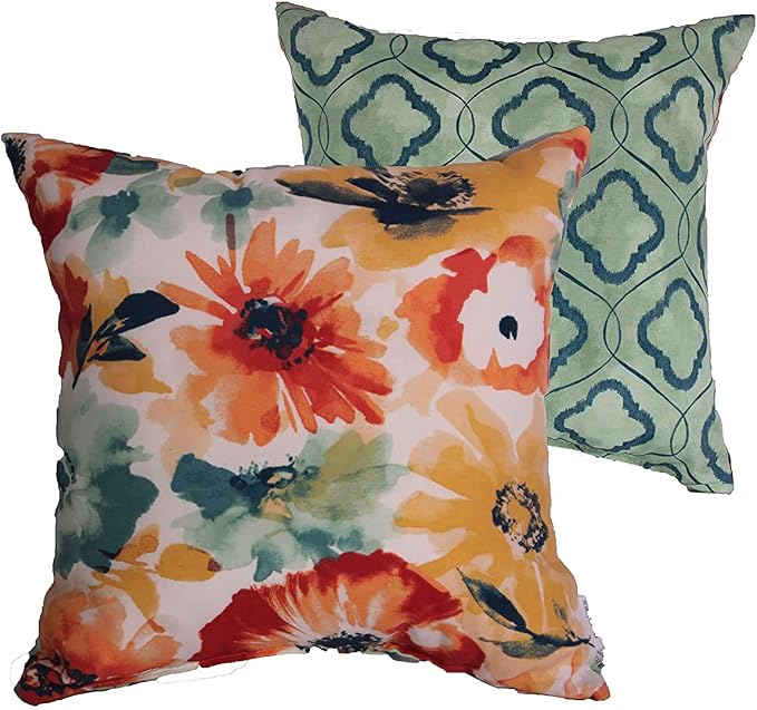 Comfort Classics Inc. (Set of 2) Indoor/Outdoor Pillow 20" x 20" x 5" in Polyester in Multi Floral Pattern