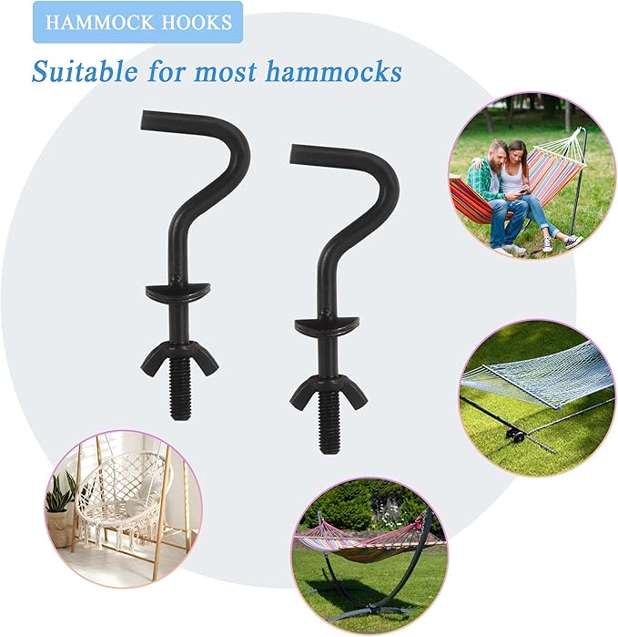 6 Packs Hammock Hooks Heavy Duty Replacement Zinc Hooks for Holding Hammock, 3/8 Inch Dia. Fit for 3/4 to 2 Inch Width Hammock Stand Parts Hardware