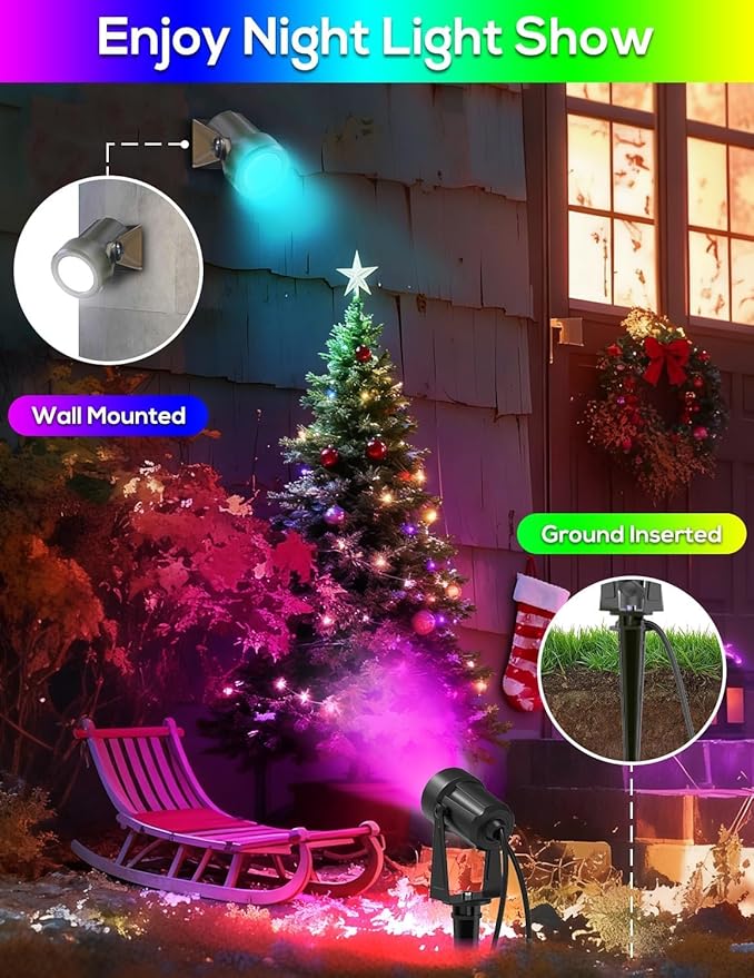 ZYAN Solar Color Changing RGB Spotlights with Remote, 12000mAh Separate Panels & USB-C Powered, Auto On Off, Outdoor IP65 Waterproof for Patio Yard Path (8 Pack)