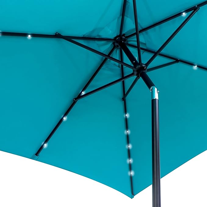 Trademark Innovations Rectangular Solar Powered LED Lighted Patio Umbrella - 10' x 6.5' (Peacock)