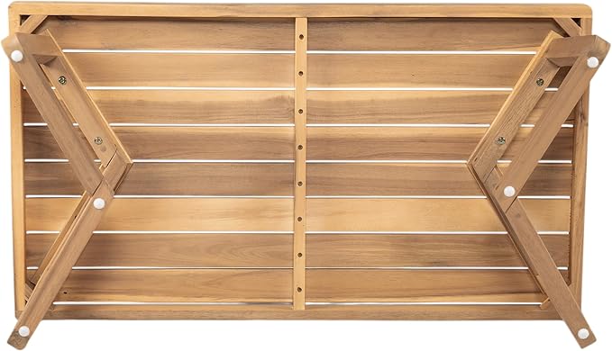 Christopher Knight Home Meiko Patio 2 Pieces Conversation Set, Acacia Wood Loveseat with Cushion and Coffee Table, Slat Panel Outdoor Sofa and Rectangular Table for Backyard Garden, Teak+Beige