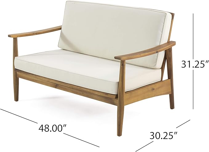 Christopher Knight Home Felix Outdoor Acacia Wood 4 Seater Chat Set with Coffee Table, Teak Finish, Beige